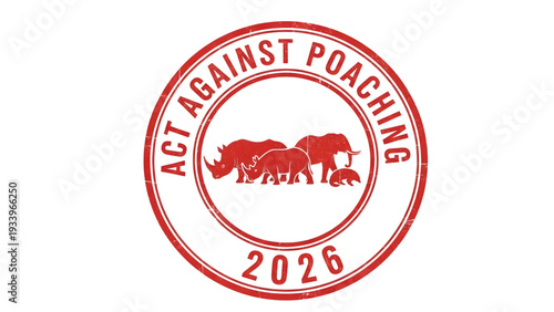 Red stamp for anti-poaching campaign featuring rhino family 2026