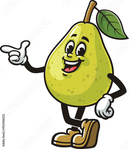 Pear fruit mascot cartoon with an idea
