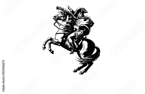 Napoleon Bonaparte on Rearing Horse Silhouette, French History Vector Sticker, European Military Leader and Empire Icon