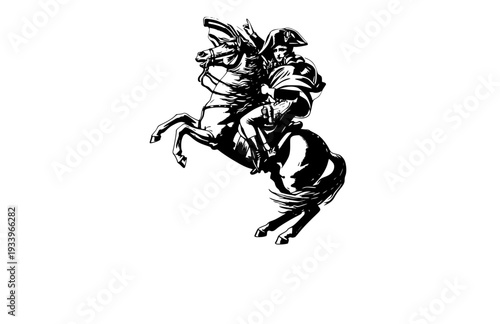 Napoleon Bonaparte on Rearing Horse Silhouette, French History Vector Sticker, European Military Leader and Empire Icon