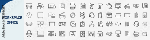 Workspace and office equipment line icons vector set for business