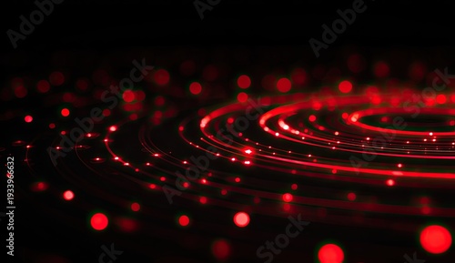 Abstract, glowing red circles with dots creating a digital, futuristic design on a black background