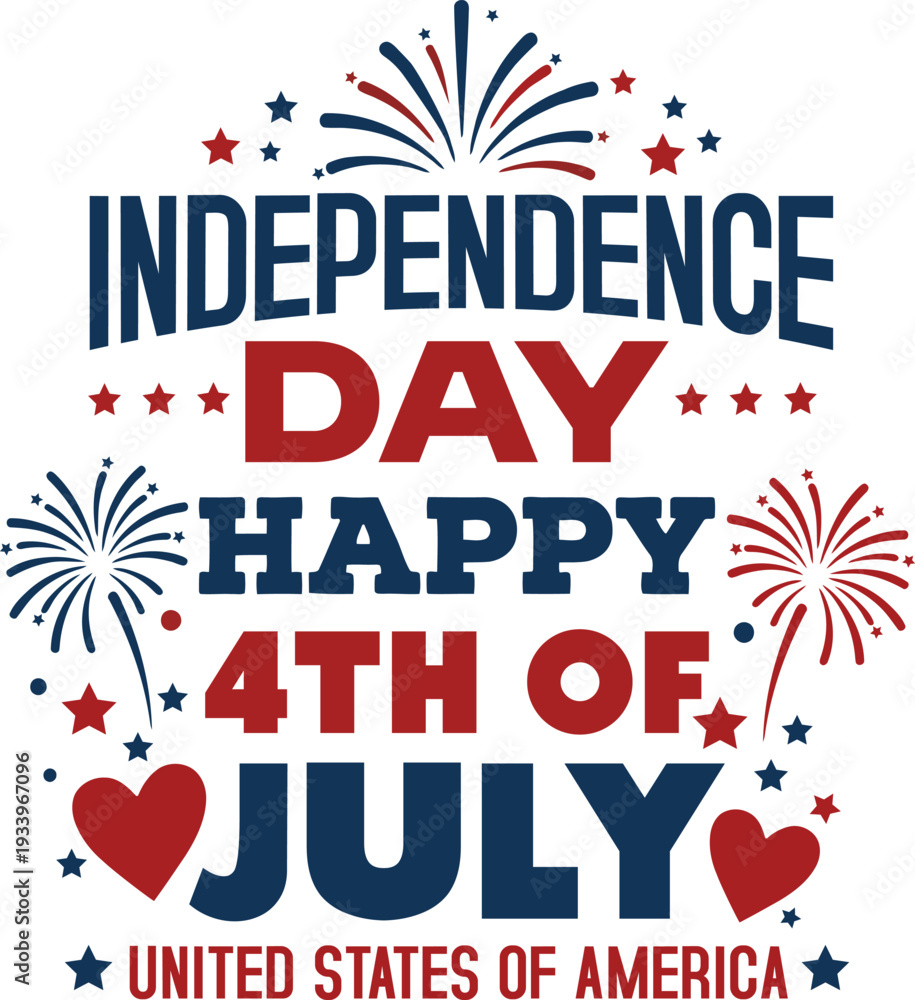 Obraz premium Festive independence day graphic with fireworks stars and patriotic text