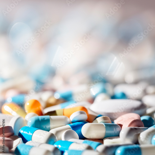 Pills tablets and capsules health care and prescription medicine background