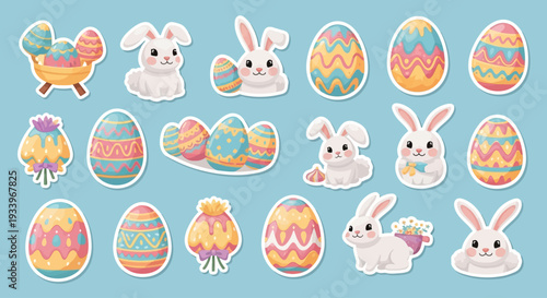Easter egg illustrations featuring floral designs and blessings text on white background viewed from the front
