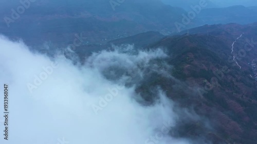 Wallpaper Mural 4K Aerial View of Majestic Primeval Forest with Misty Clouds and Changing Weather Patterns Torontodigital.ca