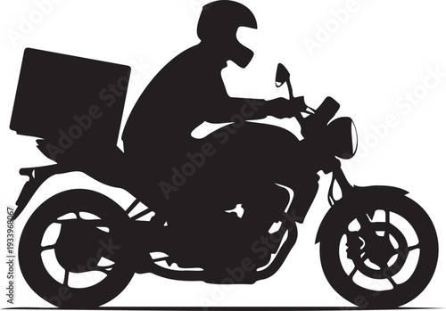 Motorcycle delivery driver riding fast courier service silhouette