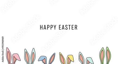 Colorful Easter bunny ears rising from ground, celebrating Easter holiday with vibrant illustrations from a low viewpoint