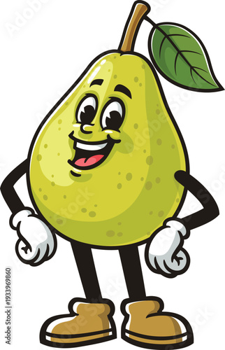 Cartoon pear mascot is laughing happily
