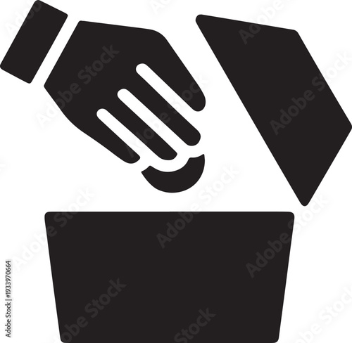 A hand placing a coin into a donation box, representing charity, giving, and financial contribution