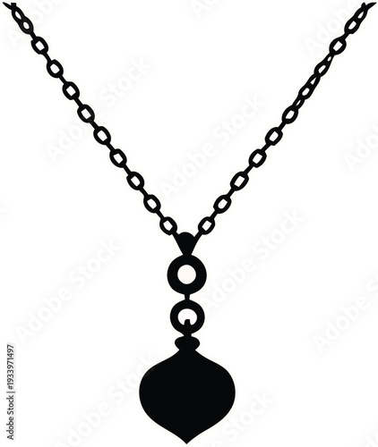 Elegant jewelry necklace with heart pendant silhouette icon for luxury fashion branding design