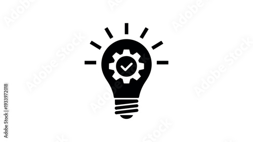 Light bulb icon vector with gear and check mark for innovation and successful idea