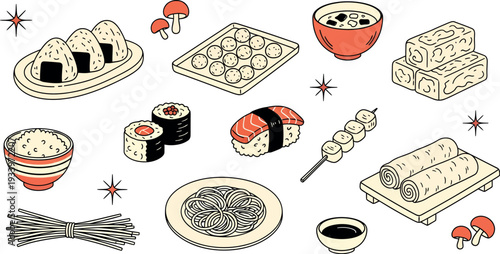 Japanese Food Set Vector Illustration