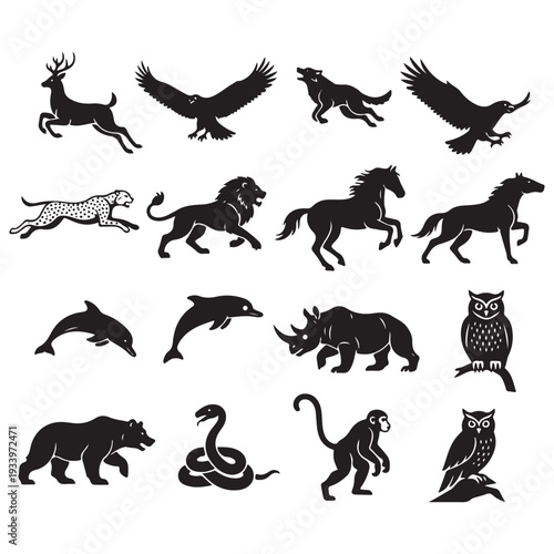 Wild Animal Silhouette Set Black Outline Collection