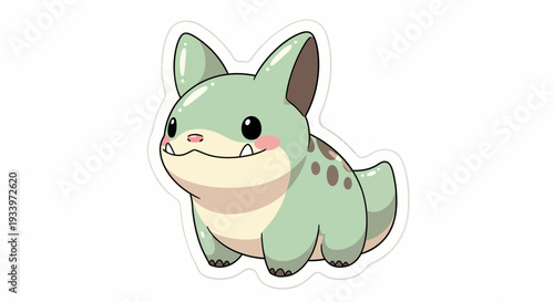 A cartoon dinosaur with green skin and brown spots standing on a transparent background viewed from the side