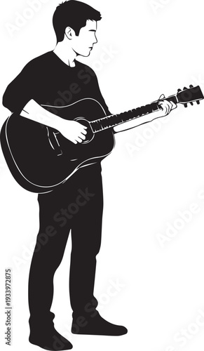 Musician playing guitar side view musical instrument performer black silhouette