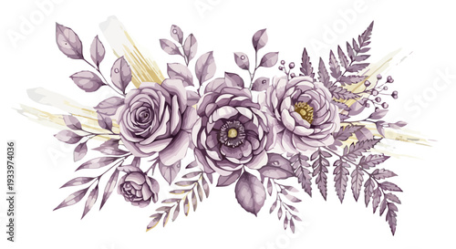 Beautiful floral arrangement with roses and leaves in a delicate watercolor style, inspired by 'svg (222).svg'