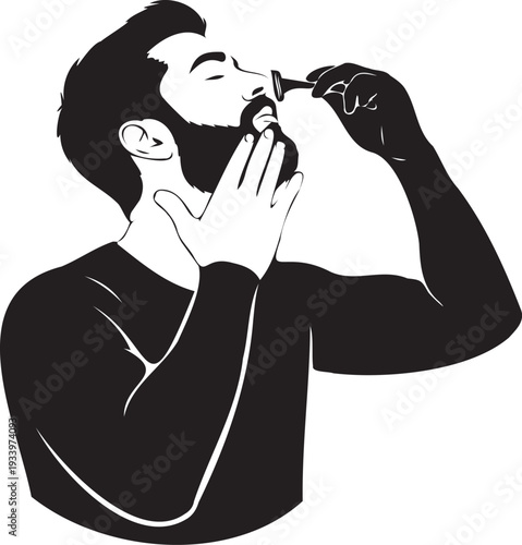 Bearded man shaving with razor black silhouette daily grooming hygiene routine