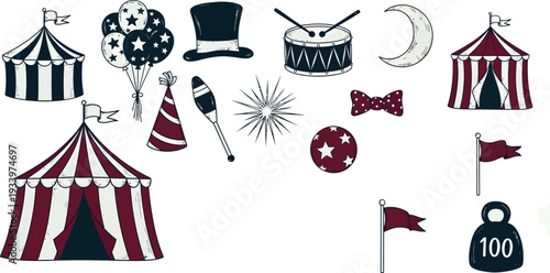 Vintage Circus Doodle Vector Set 