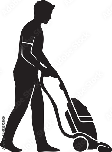 Man vacuuming floor cleaning service illustration silhouette
