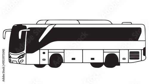 Illustrated passenger coach bus side view on plain background.