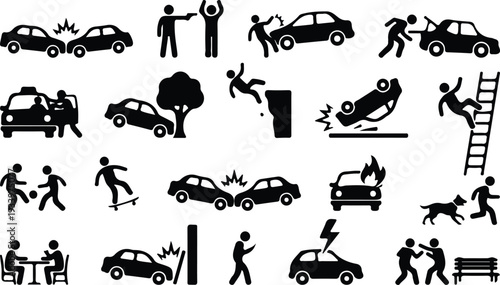 hand drawn car accident icon set vector illustration