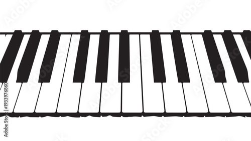Close-up of a piano keyboard showing black and white keys in contrasting pattern.