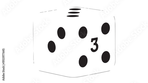 A White Dice with Three Pips Visible on the Top Face.