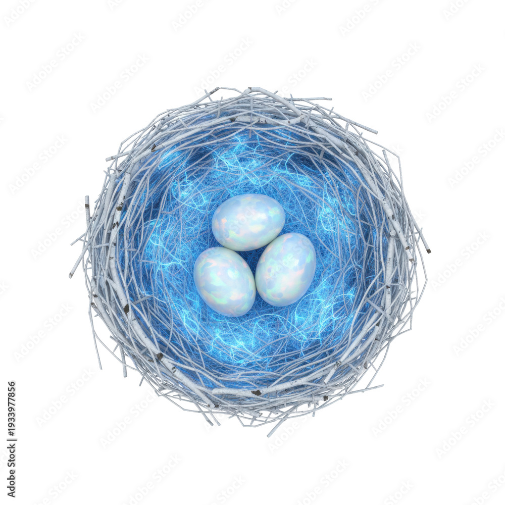 Fototapeta premium Futuristic Wire Bird Nest with Glowing Eggs