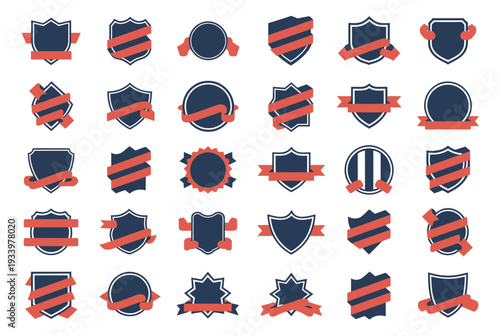 Vintage badges and ribbons vector set with banners, tags, and quality seals