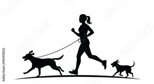 Silhouette of a woman jogging with her pets
