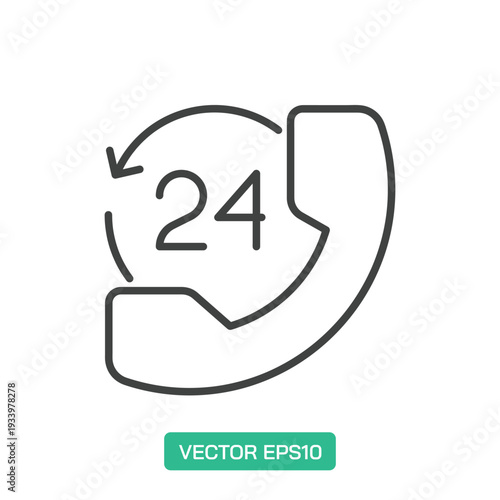 24 Hours Phone Service icon. Thin line icon vector