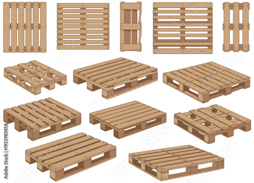 Warehouse pallet vector illustration with wooden containers for product stacking