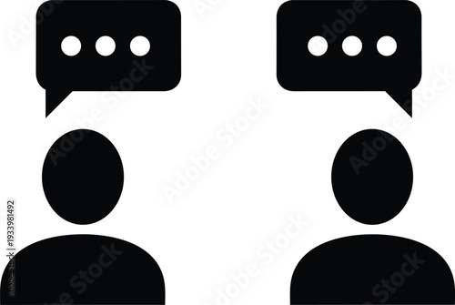 Black Silhouette Icons of Two People Communicating with Speech Bubbles Keywords: communication, speech bubble, conversation