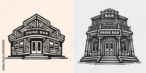 Stylish Art Deco Inspired Drink Bar Building Illustration