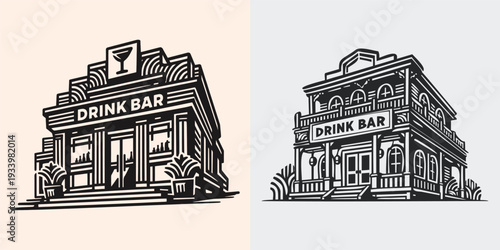 Vintage Western Saloon Bar Building Vector Illustration
