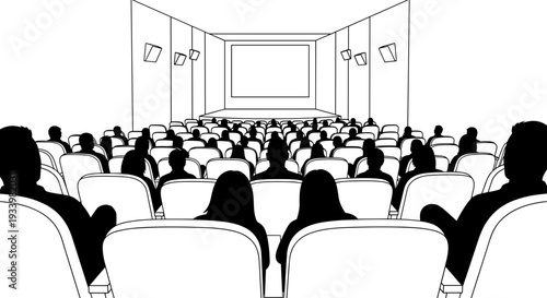 Audience watching a movie in a cinema theater.