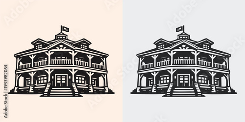 Ornate Two Story Grand House Mansion Vector Illustration
