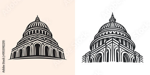 Majestic Domed Capitol Building Neoclassical Architecture Outline