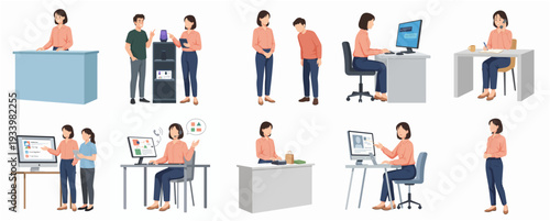 Flat Illustration Various Poses and Interactions of Business People Characters