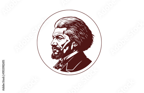 Frederick Douglass Abolitionist Profile Silhouette, Civil Rights History Vector Sticker, African American Leader Icon