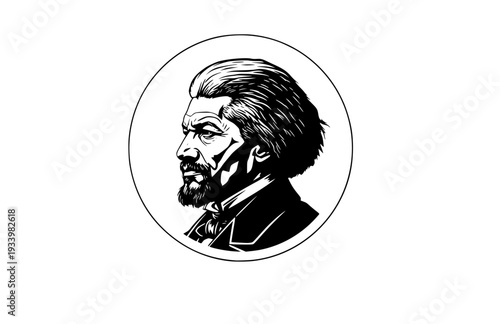 Frederick Douglass Abolitionist Profile Silhouette, Civil Rights History Vector Sticker, African American Leader Icon