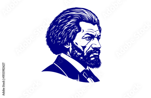 Frederick Douglass Abolitionist Profile Silhouette, Civil Rights History Vector Sticker, African American Leader Icon