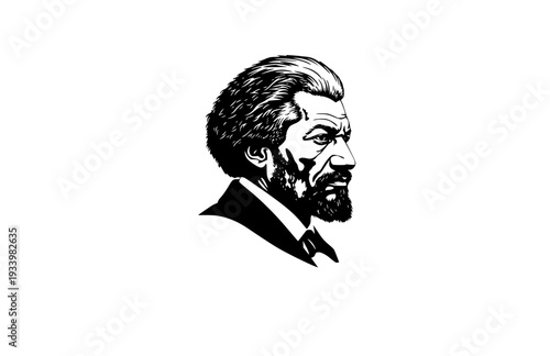 Frederick Douglass Abolitionist Profile Silhouette, Civil Rights History Vector Sticker, African American Leader Icon