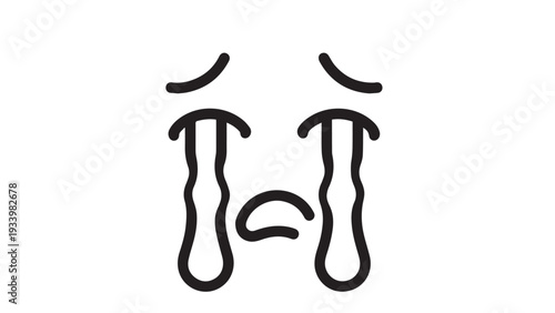 Minimal crying face emoji expressing sadness with teardrops.