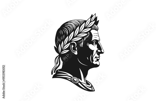 Julius Caesar Laurel Wreath Profile Silhouette, Ancient Roman History Vector Sticker, Classical Empire Leader Illustration