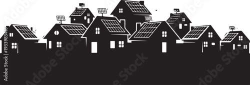 Black and white illustration of a suburban neighborhood scene