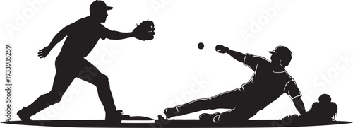 Baseball players in action on the field silhouette illustration