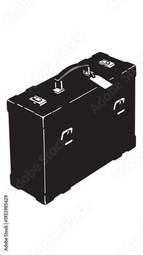 Compact black equipment case with metal corner protectors and latches for travel and storage.