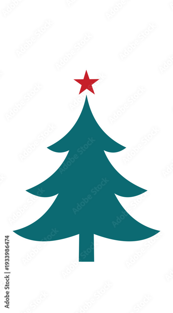 Fototapeta premium A green christmas tree with a red star on top